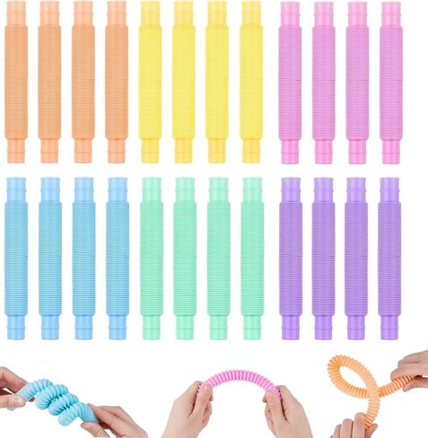 24 Pcs Pop Tubes, Sensory Fidget Toys Party Favors for Kids 8-12, Classroom Prizes Gifts Christmas Stocking Stuffer Anxiety Goodie Bag Travel Toys for Car Airplane, 12 Pcs Large & 12 Pcs Medium in Saudi Arabia