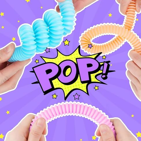 24 Pcs Pop Tubes, Sensory Fidget Toys Party Favors for Kids 8-12, Classroom Prizes Gifts Christmas Stocking Stuffer Anxiety Goodie Bag Travel Toys for Car Airplane, 12 Pcs Large & 12 Pcs Medium in Saudi Arabia