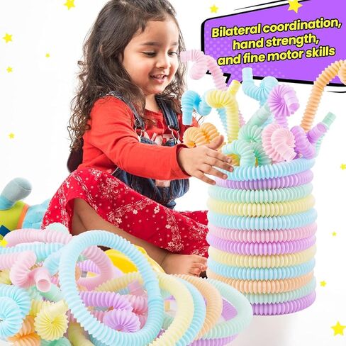 24 Pcs Pop Tubes, Sensory Fidget Toys Party Favors for Kids 8-12, Classroom Prizes Gifts Christmas Stocking Stuffer Anxiety Goodie Bag Travel Toys for Car Airplane, 12 Pcs Large & 12 Pcs Medium in Saudi Arabia