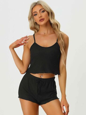 cheibear Womens Lounge Pajamas 2023 Summer Cami Tops with Shorts Sleepwear Knit Camisole PJ Sets in Kuwait