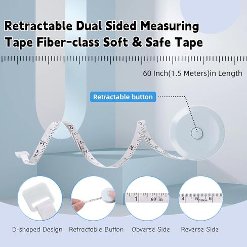 Retractable Tape Measure for Sewing 30 Pack Soft Fabric Measuring Tape for Body Measurements Double Scales Rulers for Tailor Cloth Knitting Craft Weight Loss Measurements （Light Blue in Saudi Arabia