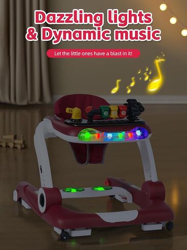 مشاية أطفال بعجلات وموسيقى وأضواء 6 في 1 مركز أنشطة للأطفال مع تصميم مريح لمسند الظهر، مشايات أطفال للأولاد مع وسادات للقدم، مشايات للأولاد والبنات والأطفال، لون أسود مرصع بالنجوم in Kuwait