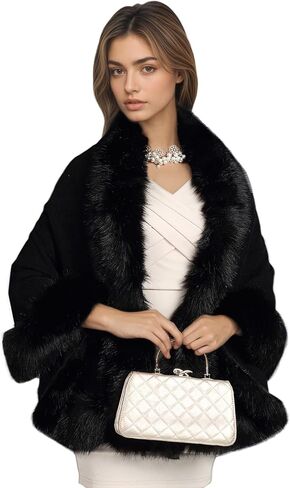 ELFJOY Luxury Bridal Faux Fur Cashmere Wool Shawl Cloak Cape Wedding Dress Party Coat for Winter in Kuwait