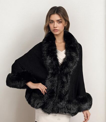 ELFJOY Luxury Bridal Faux Fur Cashmere Wool Shawl Cloak Cape Wedding Dress Party Coat for Winter in Kuwait