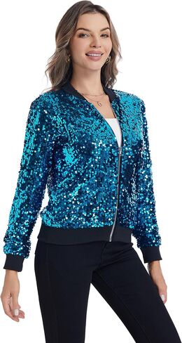 Yutuwomsfushi Womens Long Sleeve Sequin Open Front Zipper Jacket with Ribbed Cuffs in Kuwait