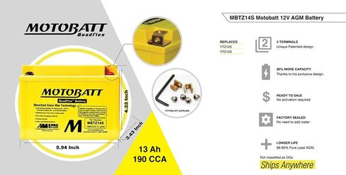 Motobatt MBTZ14S استبدال بطارية دراجة نارية AGM مختومة - YTZ12S، YTZ14S، ETZ14S in Saudi Arabia