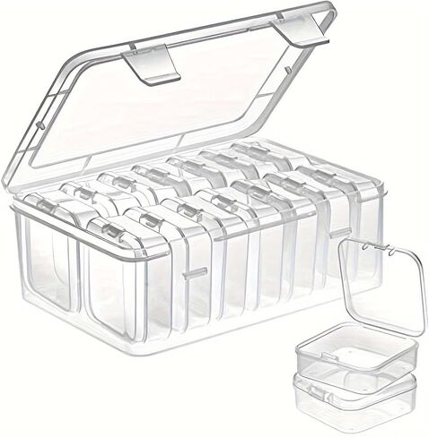 14 Small Jewelry Storage Boxes, Plastic Storage Boxes, Mini Clear Jewelry Organizer, with Hinged Lids and Rectangular Clear Craft Supply Boxes in Saudi Arabia