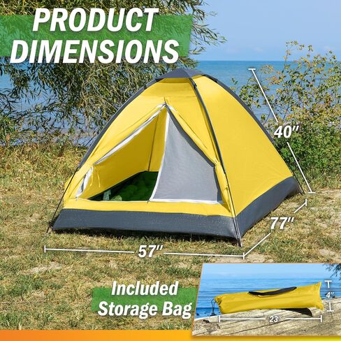 2-Person Dome Tent – Easy Set Up Shelter with Rain Fly and Carrying Bag for Camping, Beach, Hiking, and Festivals by Wakeman Outdoors (Yellow) in Saudi Arabia