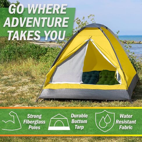 2-Person Dome Tent – Easy Set Up Shelter with Rain Fly and Carrying Bag for Camping, Beach, Hiking, and Festivals by Wakeman Outdoors (Yellow) in Saudi Arabia