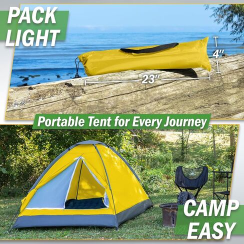 2-Person Dome Tent – Easy Set Up Shelter with Rain Fly and Carrying Bag for Camping, Beach, Hiking, and Festivals by Wakeman Outdoors (Yellow) in Saudi Arabia