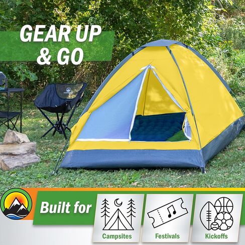 2-Person Dome Tent – Easy Set Up Shelter with Rain Fly and Carrying Bag for Camping, Beach, Hiking, and Festivals by Wakeman Outdoors (Yellow) in Saudi Arabia