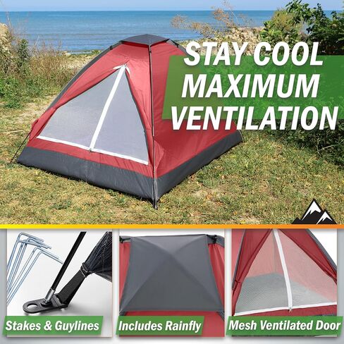 2-Person Dome Tent – Easy Set Up Shelter with Rain Fly and Carrying Bag for Camping, Beach, Hiking, and Festivals by Wakeman Outdoors (Yellow) in Kuwait