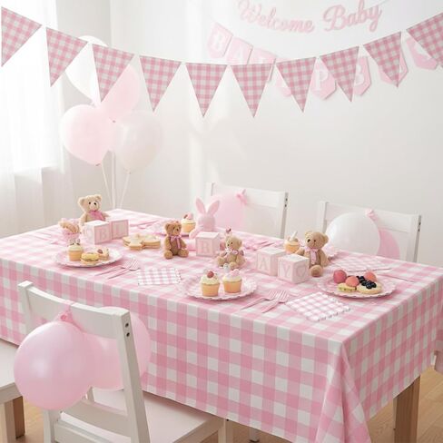 102 PCS Red Gingham Party Supplies - Christmas Scalloped Plates, Napkins, Cups, Forks, Banner, Gingham Tablecloth for Baby Shower, Birthday, Picnic Party Decorations, Serves 25 in Saudi Arabia