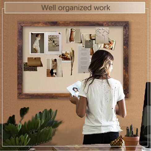 Large Magnetic Bulletin Board 36 x 24 Inch for Wall,Rustic Framed Cork Board with Linen for Home Office School,with 4 Push pins, 4 Magnets in Saudi Arabia