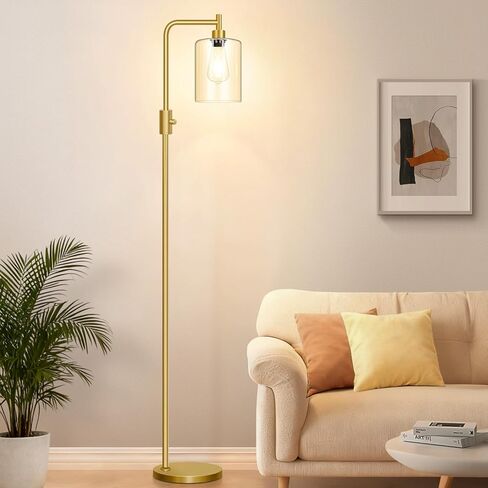 【Upgraded】Dimmable Gold Floor Lamp for Living Room with Clear Glass Lampshade, Glass Modern Floor Lamp with 900LM Edison Bulb Included, Standing Tall Lamp for Bedroom, Office, Reading Room, Corner in Kuwait
