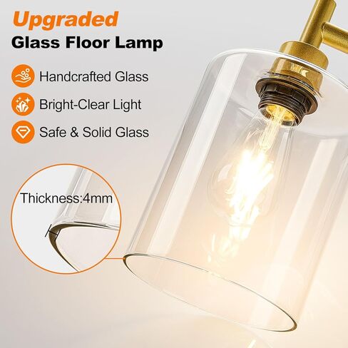 【Upgraded】Dimmable Gold Floor Lamp for Living Room with Clear Glass Lampshade, Glass Modern Floor Lamp with 900LM Edison Bulb Included, Standing Tall Lamp for Bedroom, Office, Reading Room, Corner in Kuwait