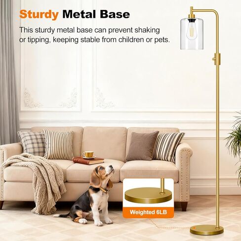 【Upgraded】Dimmable Gold Floor Lamp for Living Room with Clear Glass Lampshade, Glass Modern Floor Lamp with 900LM Edison Bulb Included, Standing Tall Lamp for Bedroom, Office, Reading Room, Corner in Kuwait