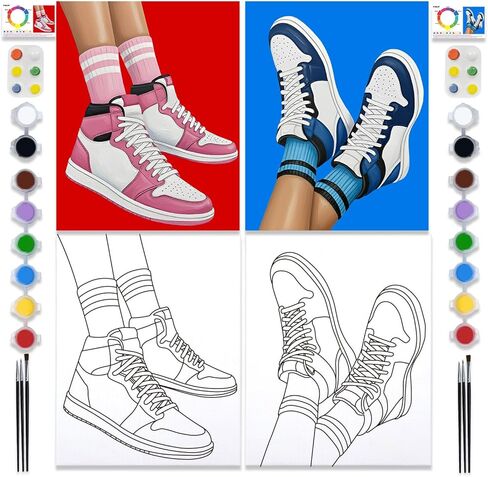 pailim 2 حزمة رشفة والطلاء عدة للبالغين الأزواج طقم الطلاء قماش مرسومة مسبقا للطلاء في المنزل تاريخ ليلة الطرف صالح اللوازم الفن اللوحة مجموعة الأحذية الأزواج النشاط 8x10 in Kuwait