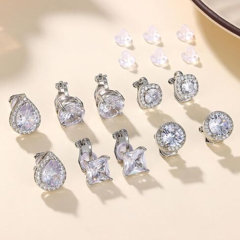 FASACCO Cubic Zirconia Clip on Earrings Women Non Pierced Earrings Silver Clip Earrings Clip on Earrings for Girls in Kuwait