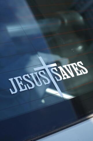 ملصق Jesus Saves مقاس 7x4 - ملصق Christian Jesus للسيارة والكمبيوتر المحمول وزجاجة ماء - ملصق ديني من الفينيل مقاوم للماء، هدية إيمانية (أبيض لامع) in Kuwait