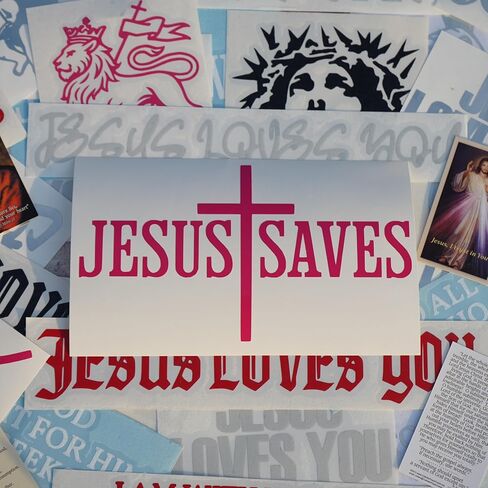 Jesus Saves Sticker 7x4 – Christian Jesus Sticker for Car, Laptop, Water Bottle – Waterproof Vinyl Religious Decal, Faith Gift (Gloss White) in Saudi Arabia