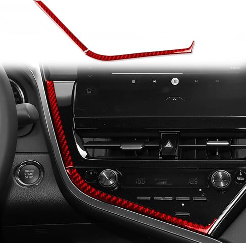 ملصق تزيين إطار التحكم الجانبي للوحة القيادة المركزية لنظام تحديد المواقع العالمي (GPS) متوافق مع Toyota Camry 2018 2019 2020 2021 2022 2023 2024 ملحقات داخلية للسيارات من ألياف الكربون الحقيقية باللون الأحمر in Kuwait