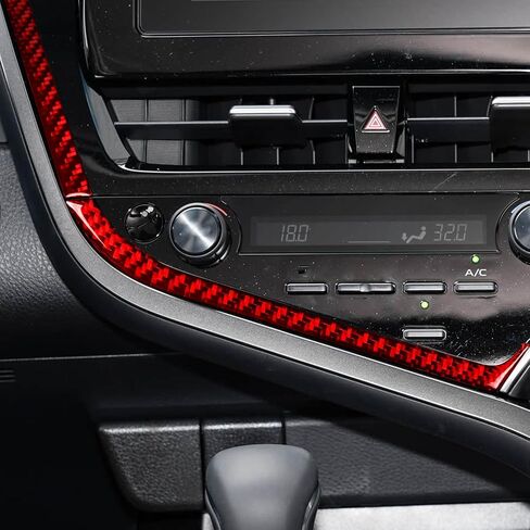 ملصق تزيين إطار التحكم الجانبي للوحة القيادة المركزية لنظام تحديد المواقع العالمي (GPS) متوافق مع Toyota Camry 2018 2019 2020 2021 2022 2023 2024 ملحقات داخلية للسيارات من ألياف الكربون الحقيقية باللون الأحمر in Kuwait