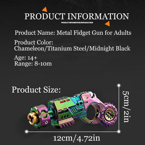 Metal Fidget Gun for Adults, Chameleon Titanium Steel, Adult Stress Relief Toy with 3 Shells and 20 Bullets, Age 14+，Best Steel Mini Toy Gift (Tungsten Steel) (Black) in Saudi Arabia