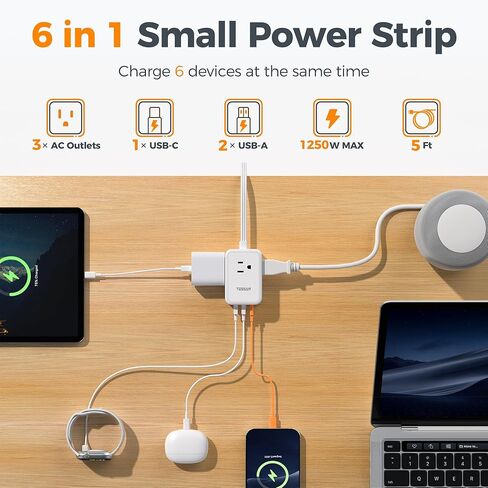 سلك تمديد مزدوج من TESSAN بطول 12 قدمًا، شريط طاقة واقي من التيار المسطح ذو طرف مزدوج، 3 منافذ غير قابلة للحجب 6 أقدام مقسم طاقة على كل جانب، امتداد منفذ مزدوج منفصل لغرفة النوم في المنزل والمكتب in Kuwait