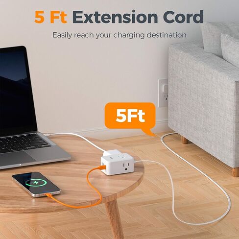 سلك تمديد مزدوج من TESSAN بطول 12 قدمًا، شريط طاقة واقي من التيار المسطح ذو طرف مزدوج، 3 منافذ غير قابلة للحجب 6 أقدام مقسم طاقة على كل جانب، امتداد منفذ مزدوج منفصل لغرفة النوم في المنزل والمكتب in Kuwait