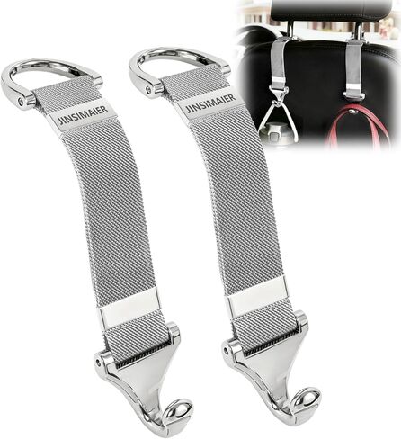 Car Seat Headrest Hooks,Purse Hook,Alloy Braided Chain Storage Hook,Seat Headrest Hanging Interior Organizing Car Accessories 2 Pack(Silver) in Saudi Arabia