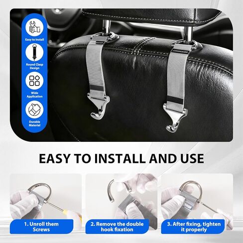Car Seat Headrest Hooks,Purse Hook,Alloy Braided Chain Storage Hook,Seat Headrest Hanging Interior Organizing Car Accessories 2 Pack(Silver) in Saudi Arabia