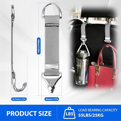 Car Seat Headrest Hooks,Purse Hook,Alloy Braided Chain Storage Hook,Seat Headrest Hanging Interior Organizing Car Accessories 2 Pack(Silver) in Saudi Arabia