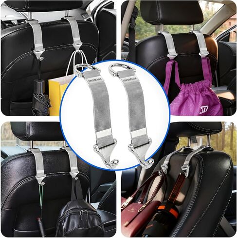 Car Seat Headrest Hooks,Purse Hook,Alloy Braided Chain Storage Hook,Seat Headrest Hanging Interior Organizing Car Accessories 2 Pack(Silver) in Saudi Arabia