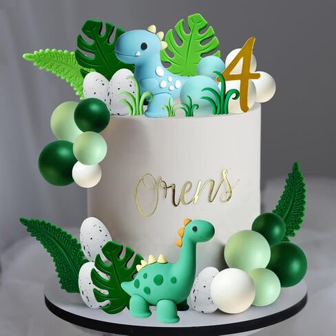 كعكة الديناصور القبعات العالية زينة كعكة الديناصور مع البيض وأوراق الأعشاب لصبي فتاة عيد ميلاد الطفل دش موضوع الغابة لوازم الحفلات in Kuwait