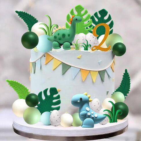 كعكة الديناصور القبعات العالية زينة كعكة الديناصور مع البيض وأوراق الأعشاب لصبي فتاة عيد ميلاد الطفل دش موضوع الغابة لوازم الحفلات in Kuwait