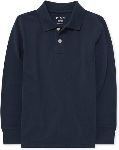 The Children's Place Baby Boys and Toddler Boys Long Sleeve Pique Polo, Black/White, 3T in Kuwait