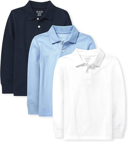 The Children's Place Baby Boys and Toddler Boys Long Sleeve Pique Polo, Black/White, 3T in Kuwait