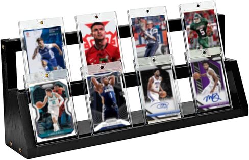2-Tier Wooden Trading Card Display Stand - Black Display Case for Graded Sports Cards, Baseball & Basketball Card Collection Showcase(WD4017) in Saudi Arabia