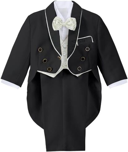 Lito Angels Baby Boys' Jacquard Classic Tuxedo Suit Formal Suits Wedding Outfit 5 Piece Set 015 in Saudi Arabia