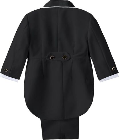 Dressy Daisy Baby Boy Classic Tuxedo Suit 5 قطع مجموعة فستان رسمي ملابس زفاف مع سترة جاكار ذهبية، أسود/أبيض in Kuwait