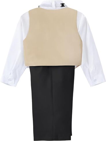 Dressy Daisy Baby Boy Classic Tuxedo Suit 5 قطع مجموعة فستان رسمي ملابس زفاف مع سترة جاكار ذهبية، أسود/أبيض in Kuwait