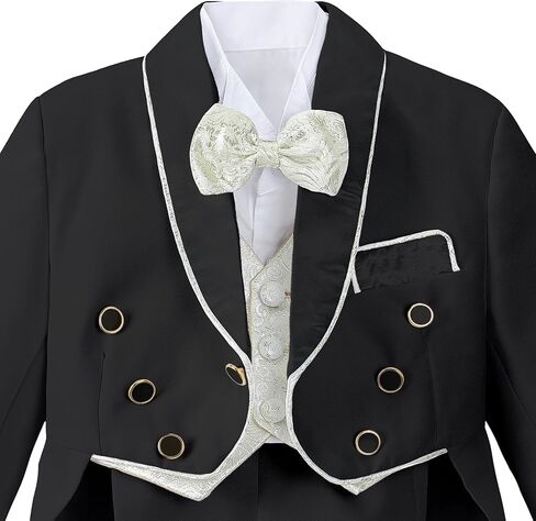 Dressy Daisy Baby Boy Classic Tuxedo Suit 5 قطع مجموعة فستان رسمي ملابس زفاف مع سترة جاكار ذهبية، أسود/أبيض in Kuwait