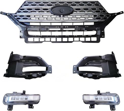Front Upper Grille Kit with Fog Lights Compatible with 2020 2021 2022 Fo-rd Explorer, Replaces LB5Z-15266-AA, LB5Z-15266-AB in Saudi Arabia