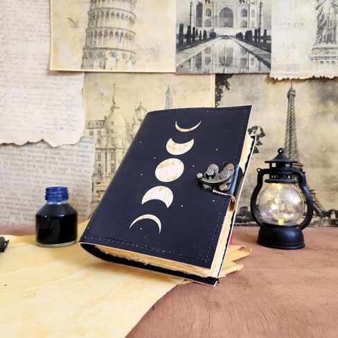 Finun-Lthr Moon Eclipse Leather Dairy Sketchbook Notebook with Vintage 200 Handmade Papers and C Lock Closure (8 * 6 inch) in Saudi Arabia