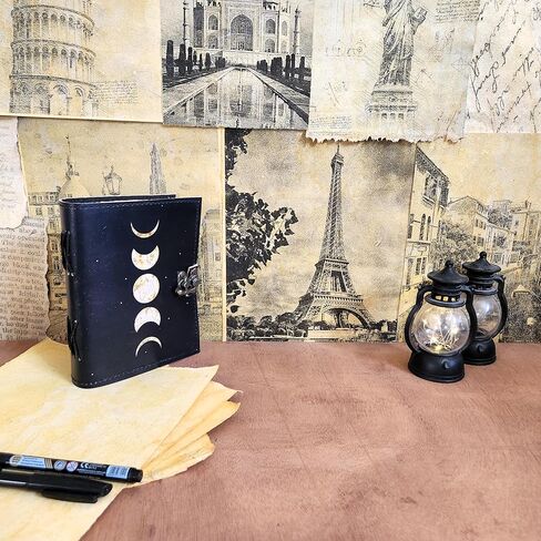 Finun-Lthr Moon Eclipse Leather Dairy Sketchbook Notebook with Vintage 200 Handmade Papers and C Lock Closure (8 * 6 inch) in Saudi Arabia