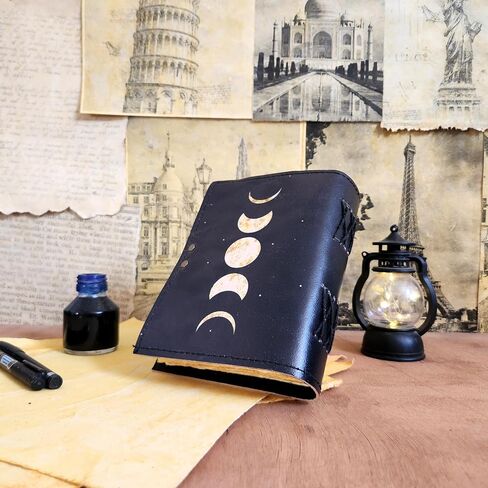 Finun-Lthr Moon Eclipse Leather Dairy Sketchbook Notebook with Vintage 200 Handmade Papers and C Lock Closure (8 * 6 inch) in Saudi Arabia