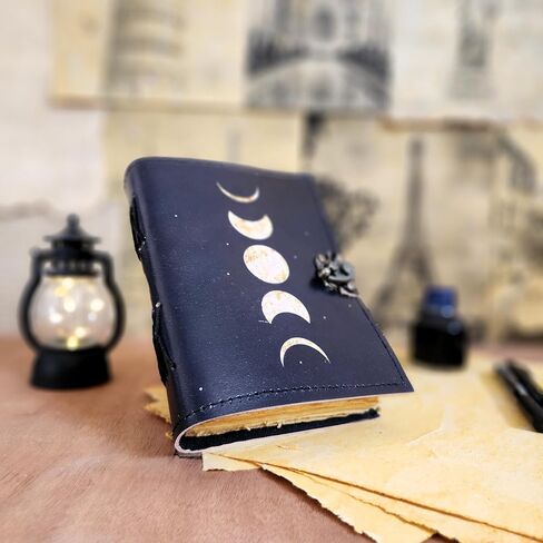 Finun-Lthr Moon Eclipse Leather Dairy Sketchbook Notebook with Vintage 200 Handmade Papers and C Lock Closure (8 * 6 inch) in Saudi Arabia