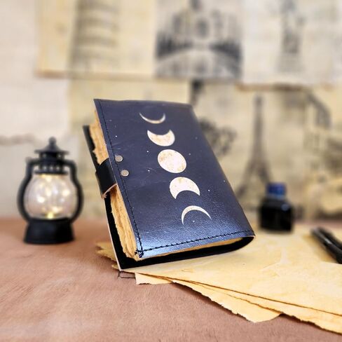 Finun-Lthr Moon Eclipse Leather Dairy Sketchbook Notebook with Vintage 200 Handmade Papers and C Lock Closure (8 * 6 inch) in Saudi Arabia