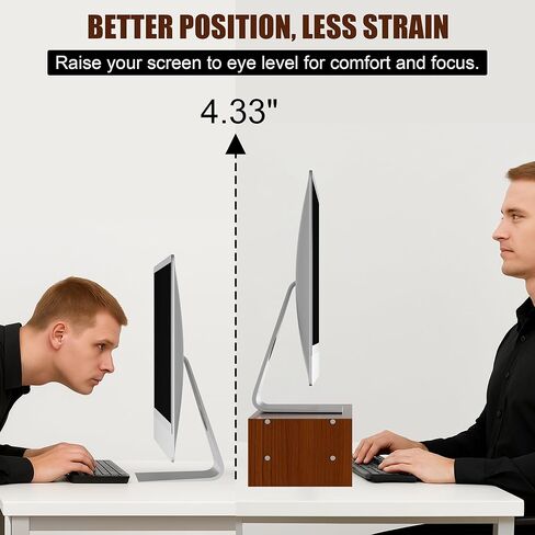 Monitor Stand Riser with Storage, 2 Tier Desk Organizer & Desktop Wood Shelf, Ergonomic Computer Stand for Laptop, PC & Printer, 16" Small TV Riser with 50 lbs Weight Capacity, Walnut Brown in Saudi Arabia